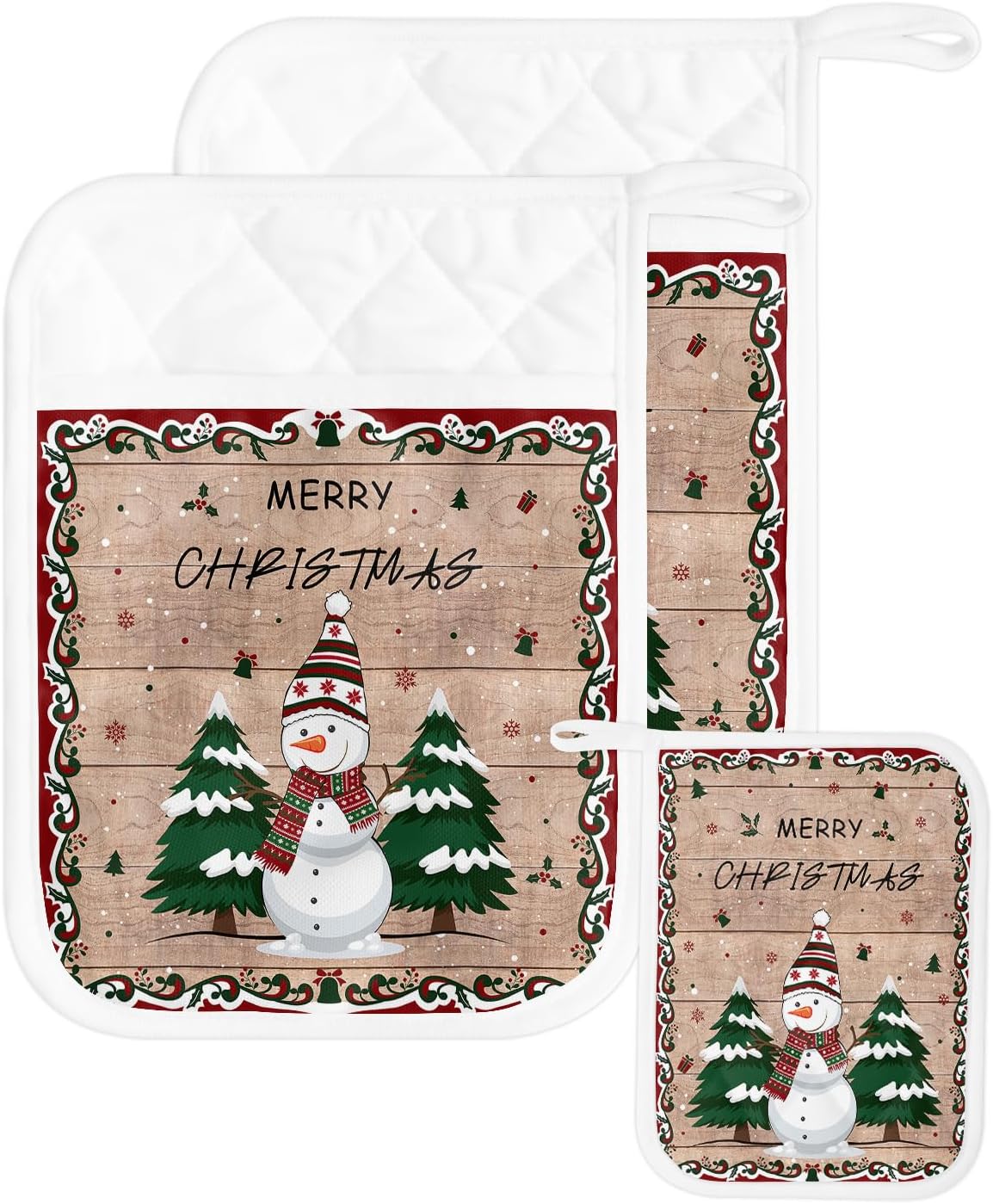 Winter Snowman – Juego de 2 agarraderas para cocina, antideslizante y aislante de calor, juego de agarraderas de tela de toalla con bolsillo,