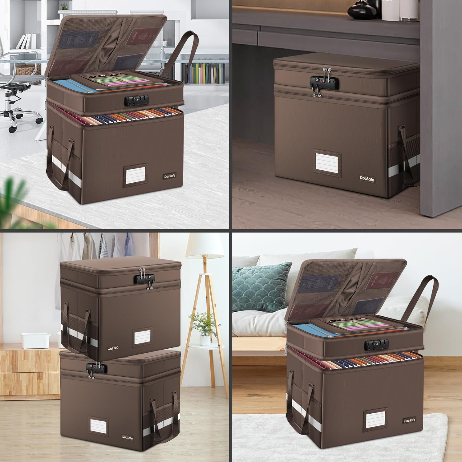DocSafe Caja de archivos con cerradura, caja de documentos ignífuga de varias capas, organizador de almacenamiento de archivos plegable con