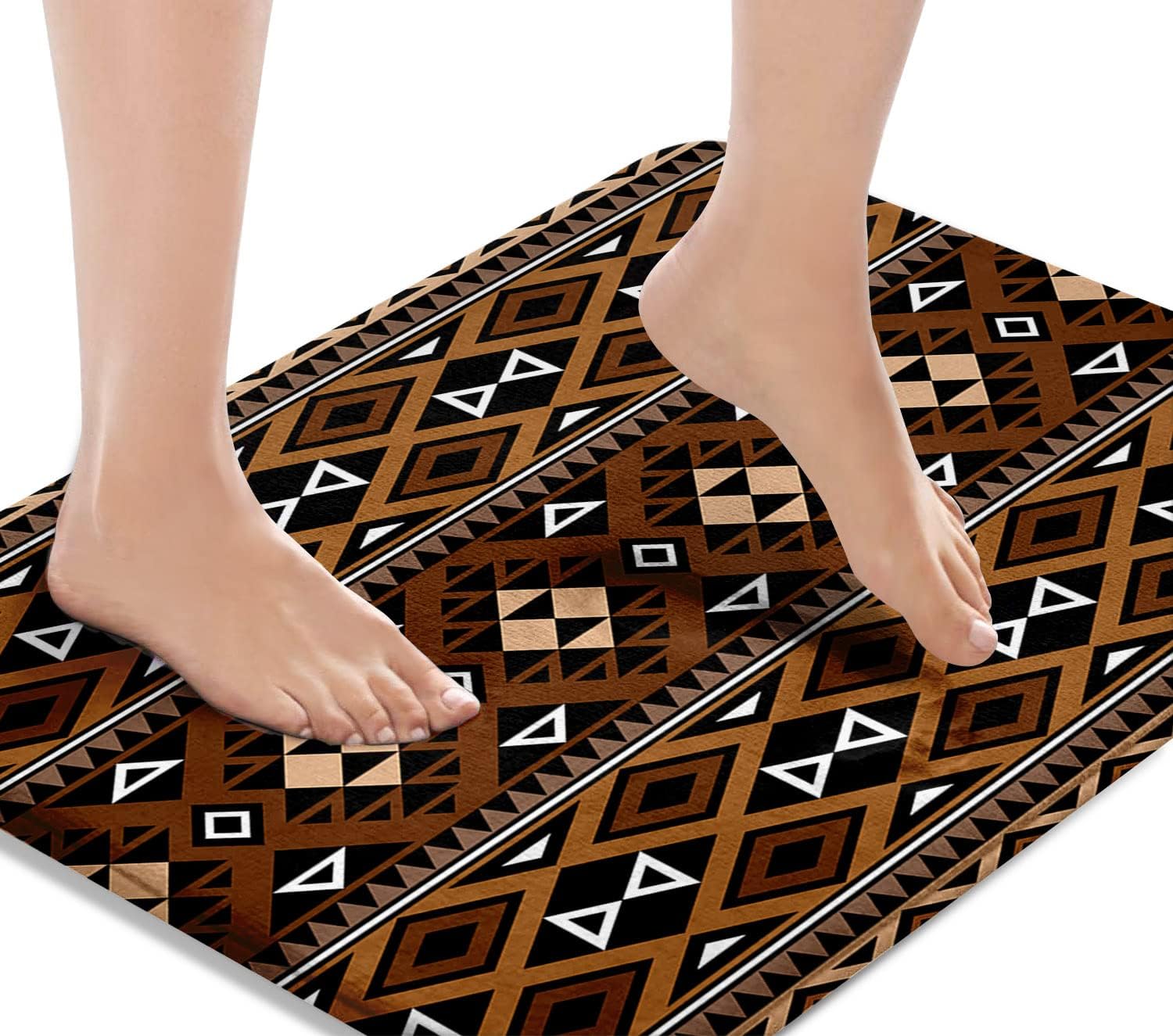Britimes Tapetes de baño para baño, alfombras de baño occidentales, antideslizantes, diseño bohemio, diseño azteca, marrón, retazos, cubierta