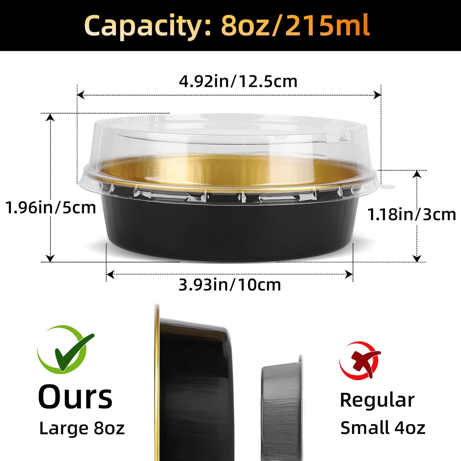Beasea Ramequines desechables de crema brulee con tapas, paquete de 120 latas de 4 pulgadas y 8 onzas, mini latas para tartas de papel de aluminio