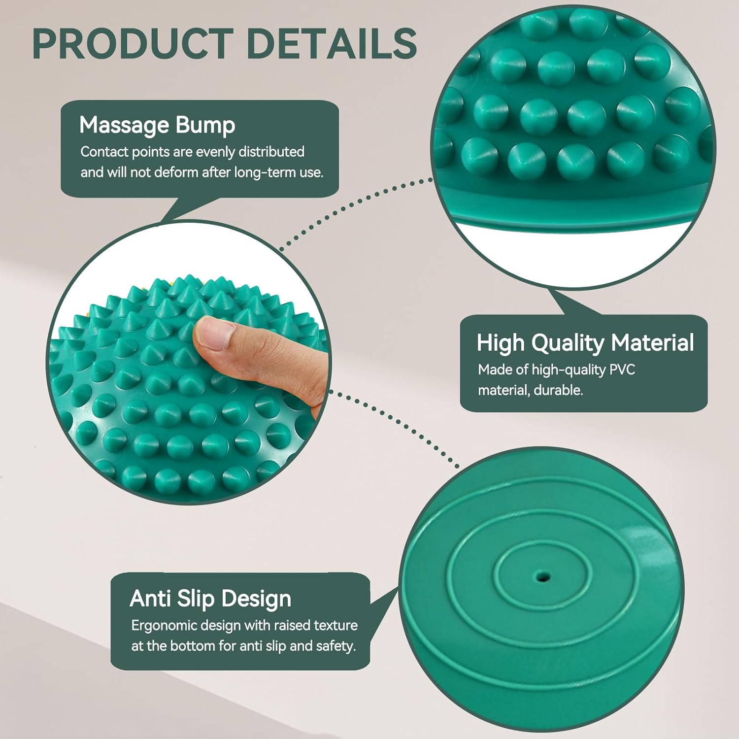 Bola de masaje de pies, semiredonda de PVC con pinchos para pies, terapia de equilibrio, cúpula de punto de activación, rodillo de masaje de pies