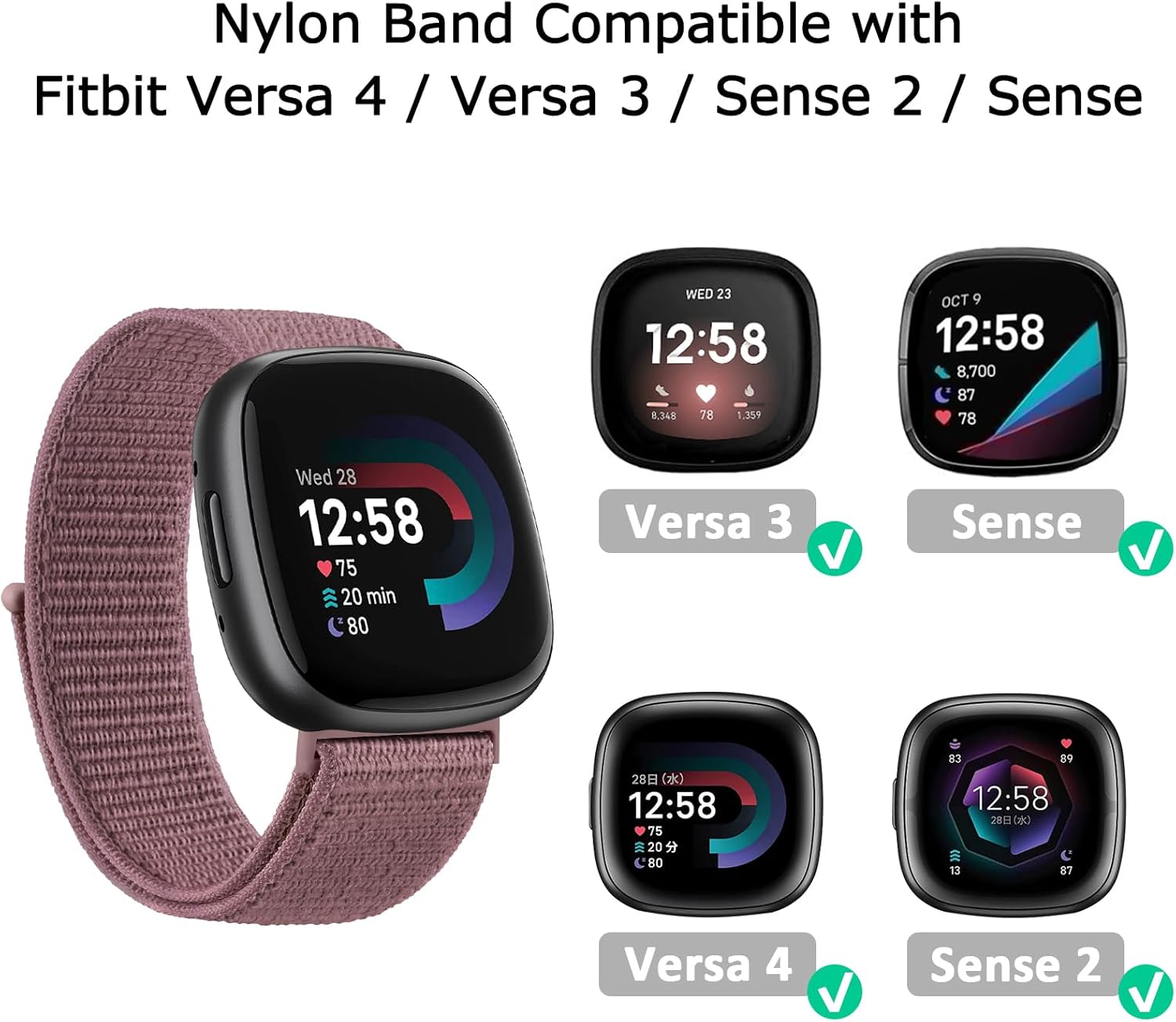 Paquete de 3 correas deportivas de nailon, compatibles con Fitbit Sense 2, bandas Fitbit Sense, Fitbit Versa 4, Fitbit Versa 3, correas de repuesto