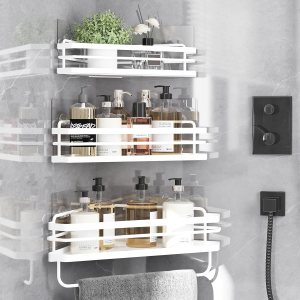 Organizador de ducha esquinero, paquete de 3 estantes de ducha autoadhesivos para baño, estante de ducha de mármol sintético extraíble con barra de Organizador de ducha esquinero, paquete de 3 estantes de ducha autoadhesivos para baño, estante de ducha de mármol sintético extraíble con barra de