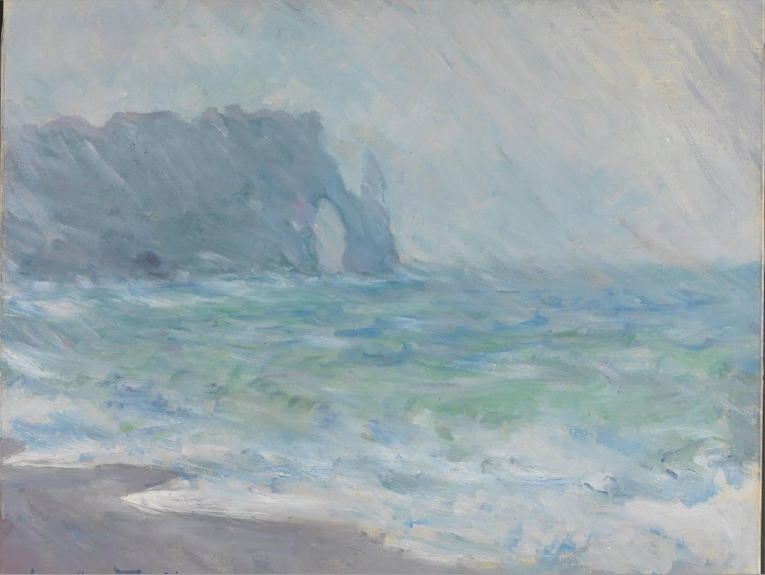 Lienzo decorativo para pared, diseño de lluvia en tretat de Claude Monet, decoración escénica, 16 x 12 pulgadas
