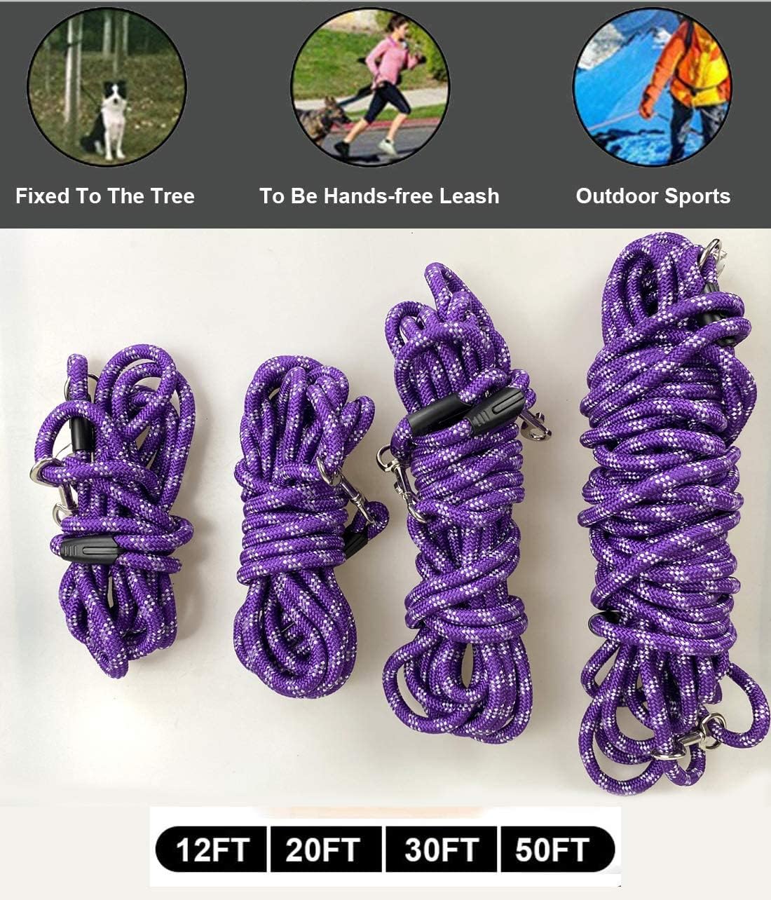 Codepets Correa de cuerda larga para perro para entrenamiento de perros, de 12, 20, 30, 50 pies, correas reflectantes para perro, correas de control