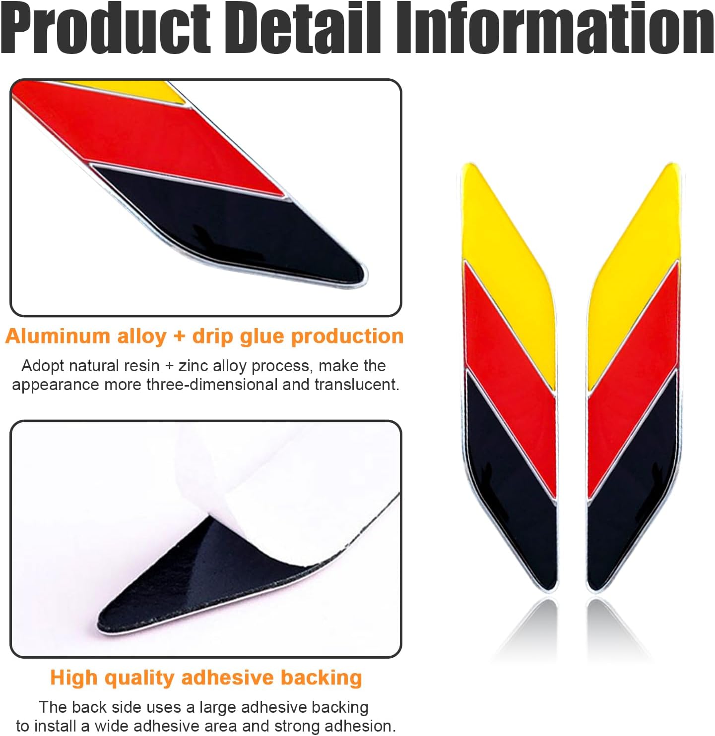 2 insignias 3D de la bandera de Alemania, emblema para guardabarros delanteros de automóvil, calcomanías de aleación de automóvil y calcomanías de