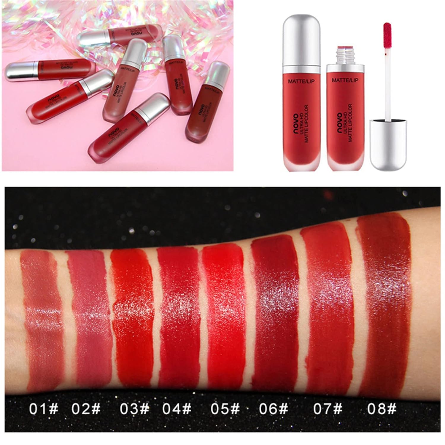 HMDABD Lápiz labial líquido de larga duración, brillo de labios, brillo de labios, juego de maquillaje para mujeres, color rojo oscuro profundo,