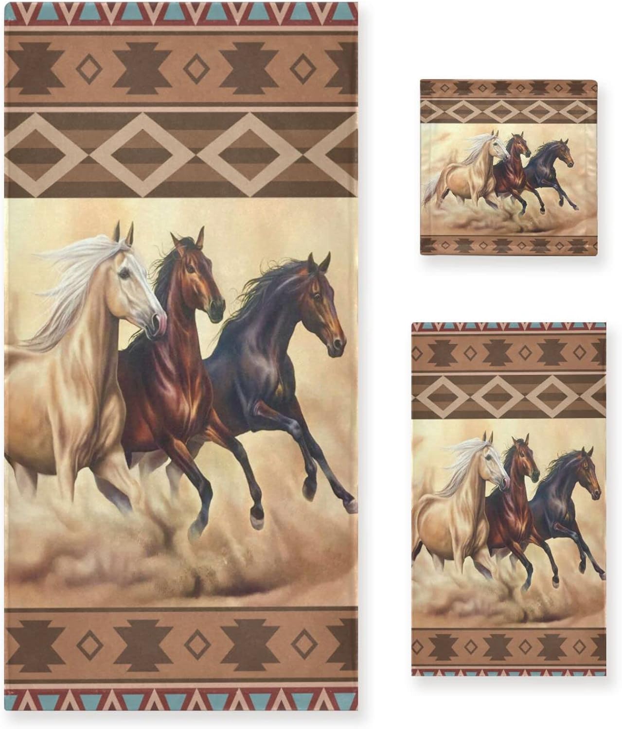 Azetc – Juego de 3 toallas de baño bohemias, estilo étnico, estilo occidental, juego de toallas de baño decorativas, 1 toalla de baño, 1 toalla de