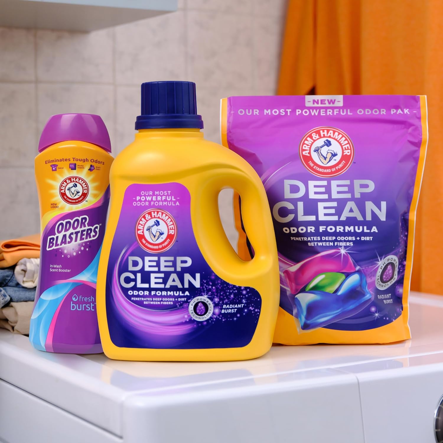 ARM & HAMMER Deep Clean Odor Formula Detergente Power Paks, 44 unidades