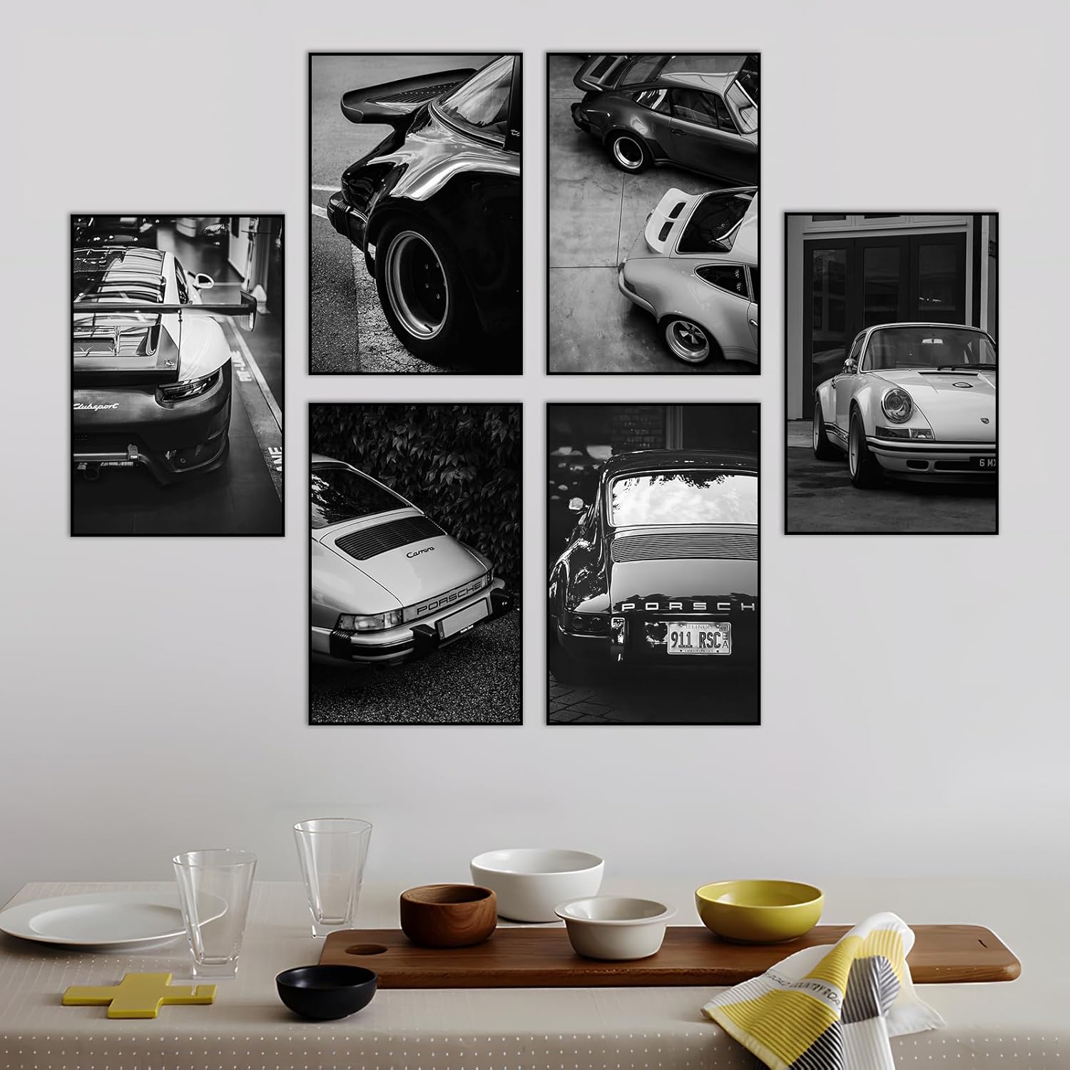 SSLGLS100 Póster decorativo para pared de automóvil, 911, pósteres clásicos vintage, impresión en blanco y negro, cuadros para hombres, sala de