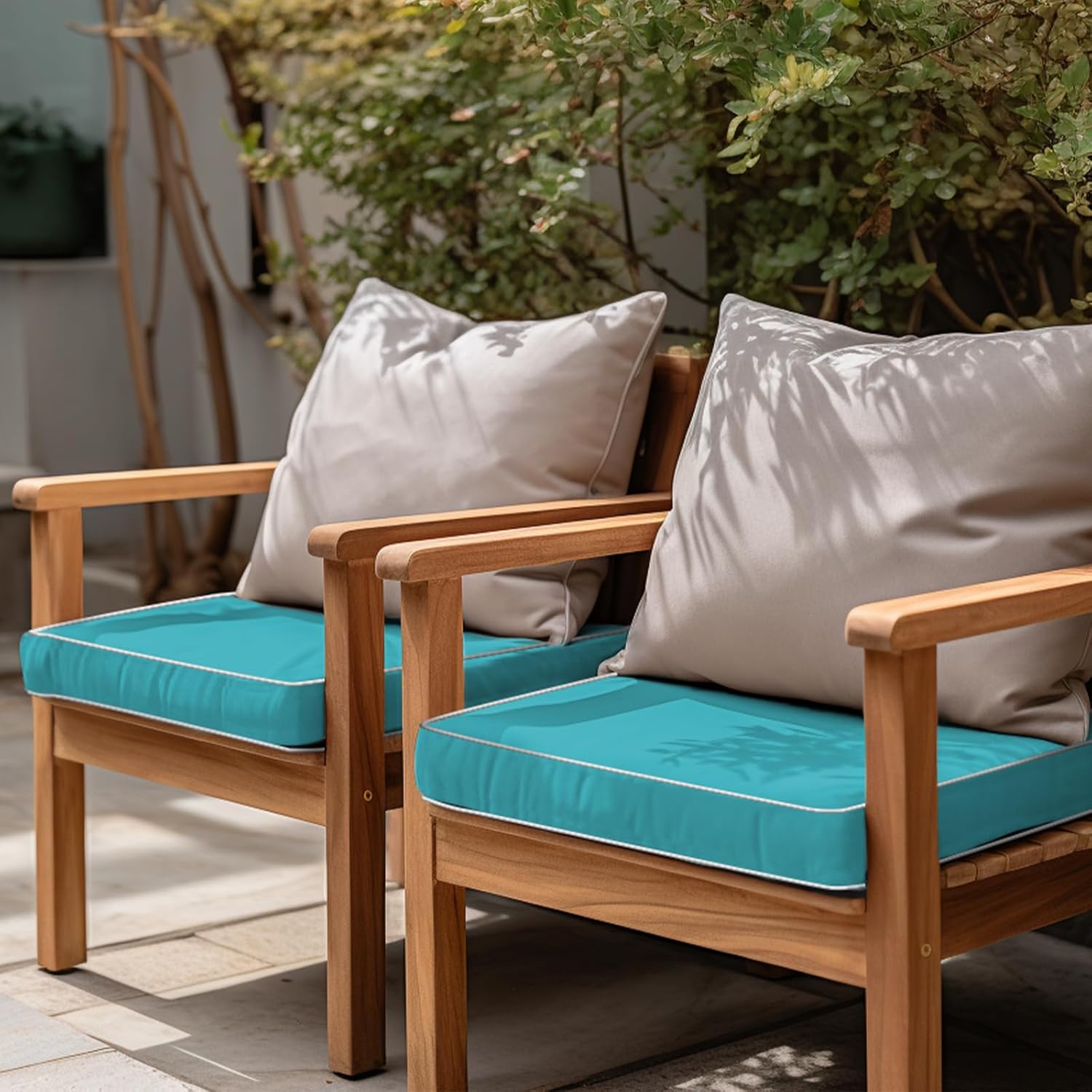 Paquete de 2 cojines para silla de exterior de 20 x 20 x 4 pulgadas, cojines de asiento impermeables para exteriores con lazos antideslizantes, azul