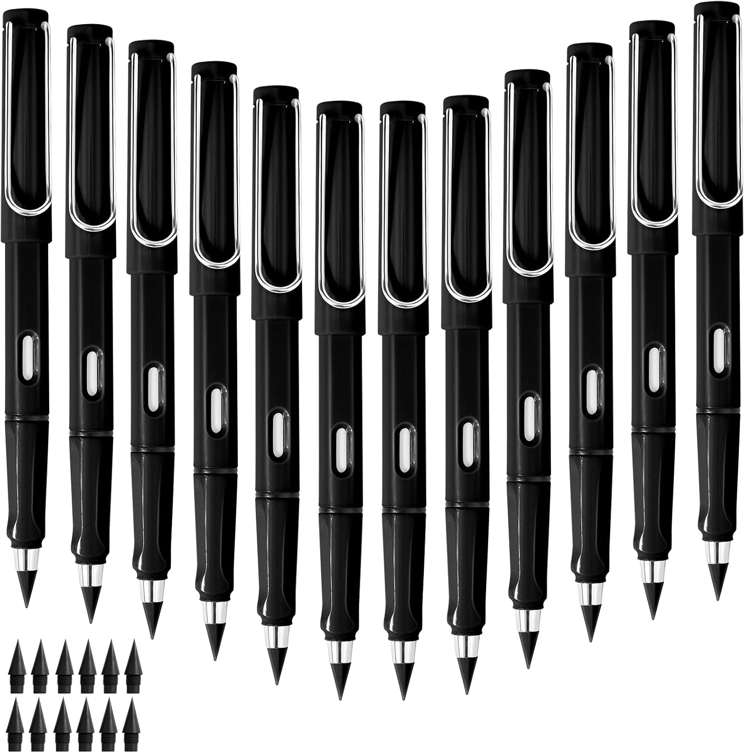 AIERSA 12 lápices negros para siempre con borrado, que nunca necesita un lápiz infinito de escritura afilado de larga duración, sin afilar lápices