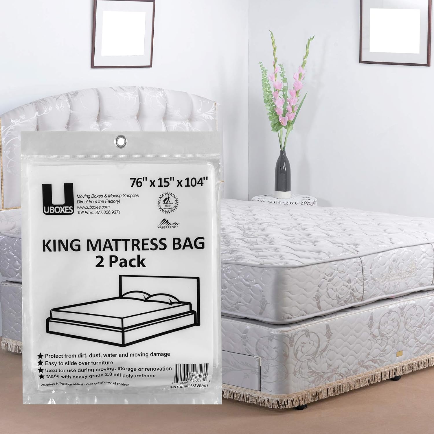 UBOXES Fundas de colchón tamaño queenbolsas de 61 x 15 x 104 pulgadas (QUEENCOVER02) (el embalaje puede variar) y fundas de poliéster para colchón