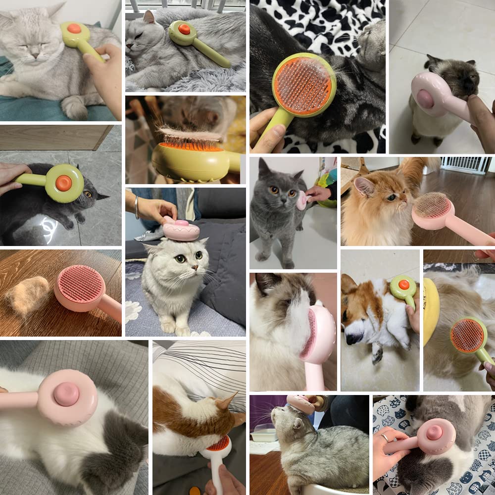 Cepillo para perros y gatos, cepillo autolimpiante para perros y gatos, cepillo de pelo de dona para mascotas para perros y gatos de pelo corto y