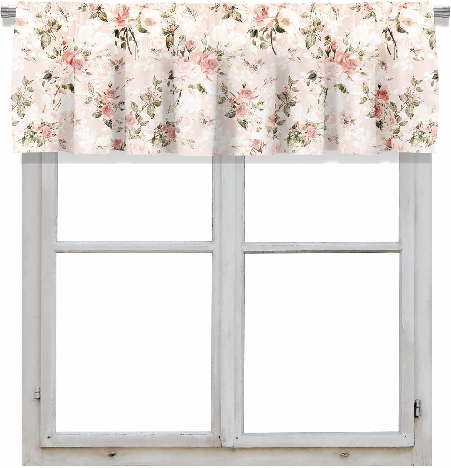 Cenefa de cortina corta opaca con botones de rosas y hojas de acuarela para decoración de cocina, dormitorio, 52 x 18 pulgadas, rosa cálido, 1 panel