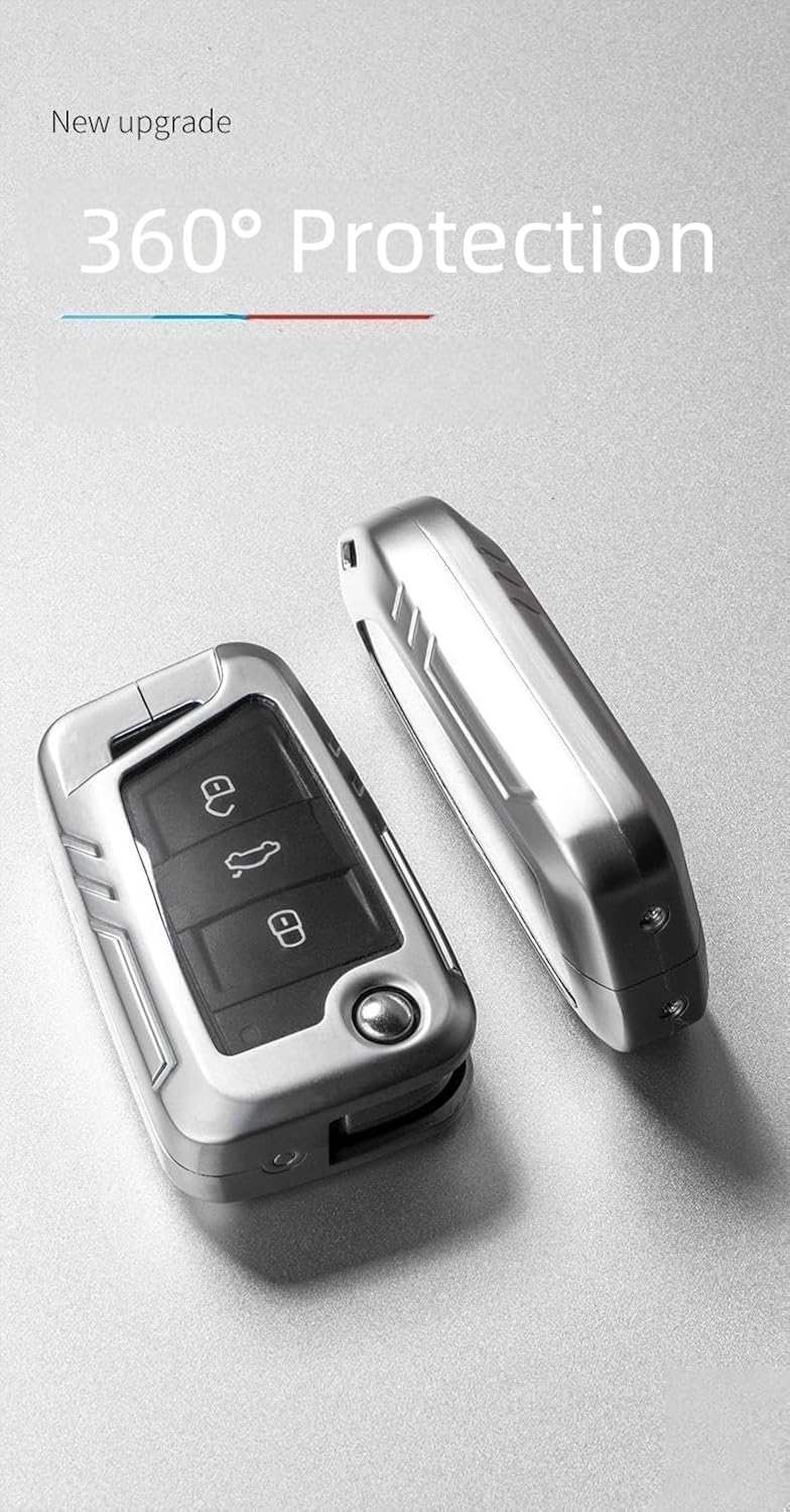 Funda para llavero de fibra de carbono real, aleación de zinc, llavero, funda para llavero compatible con Volkswagen VW Jetta Golf Polo Passat MK8