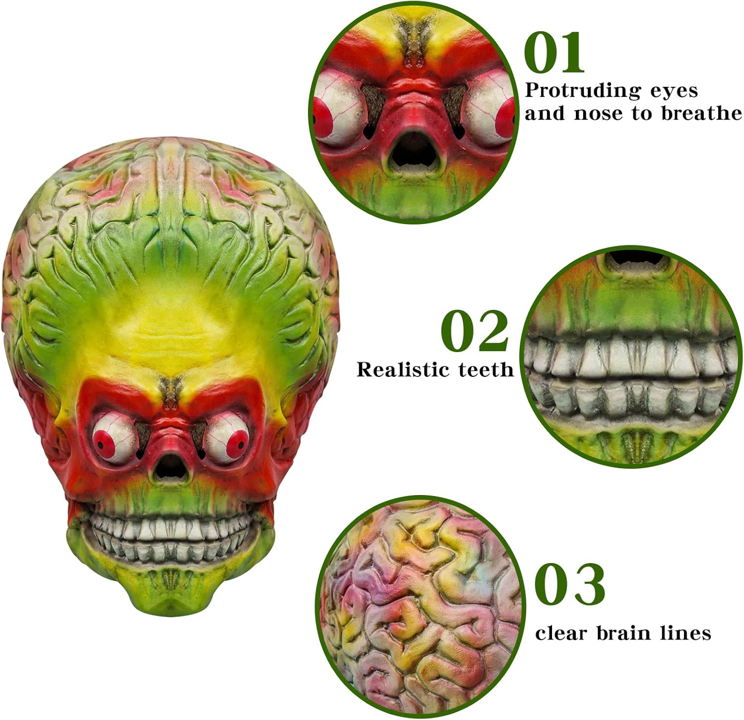 Varuotu Máscara de ataques de Marte para Halloween, máscara de desnudez cerebral, máscara de alienígena, divertido casco de cabeza completa, disfraz