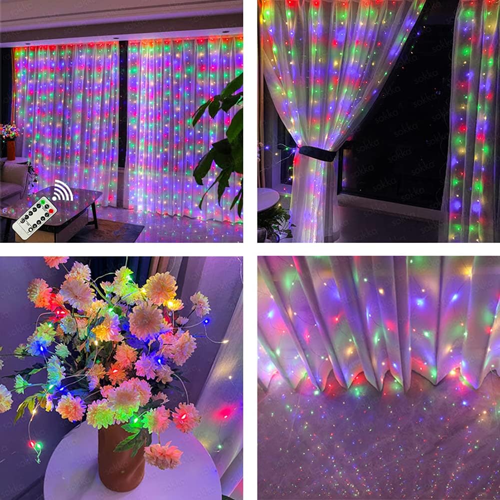 Taoke Guirnalda de luces de Navidad, 300 luces de cortina con carga USB, luces LED para interiores y exteriores, para Navidad, boda, fiesta, hogar,