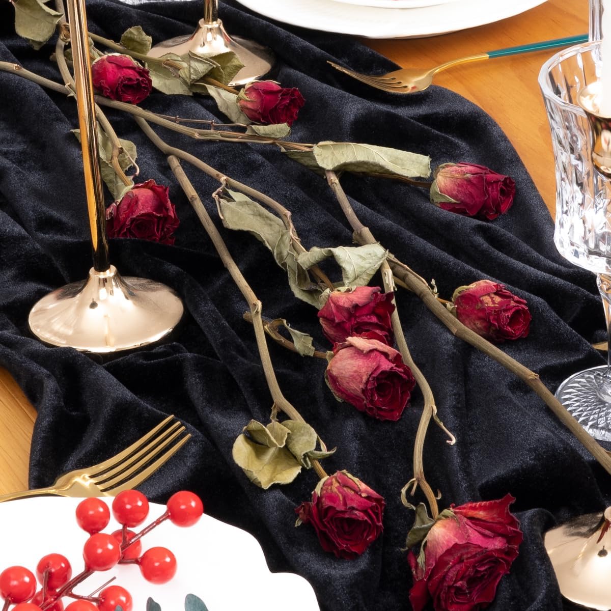 Socomi 4 caminos de mesa de terciopelo negro de 20 x 120 pulgadas, 10 pies, lujoso algodón grueso, Navidad, Acción de Gracias, camino de boda para