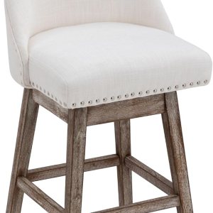 DM Furniture Taburetes de bar de 27.5 pulgadas de altura de mostrador, taburetes de cocina modernos de lino con patas traseras de madera, taburetes DM Furniture Taburetes de bar de 27.5 pulgadas de altura de mostrador, taburetes de cocina modernos de lino con patas traseras de madera, taburetes