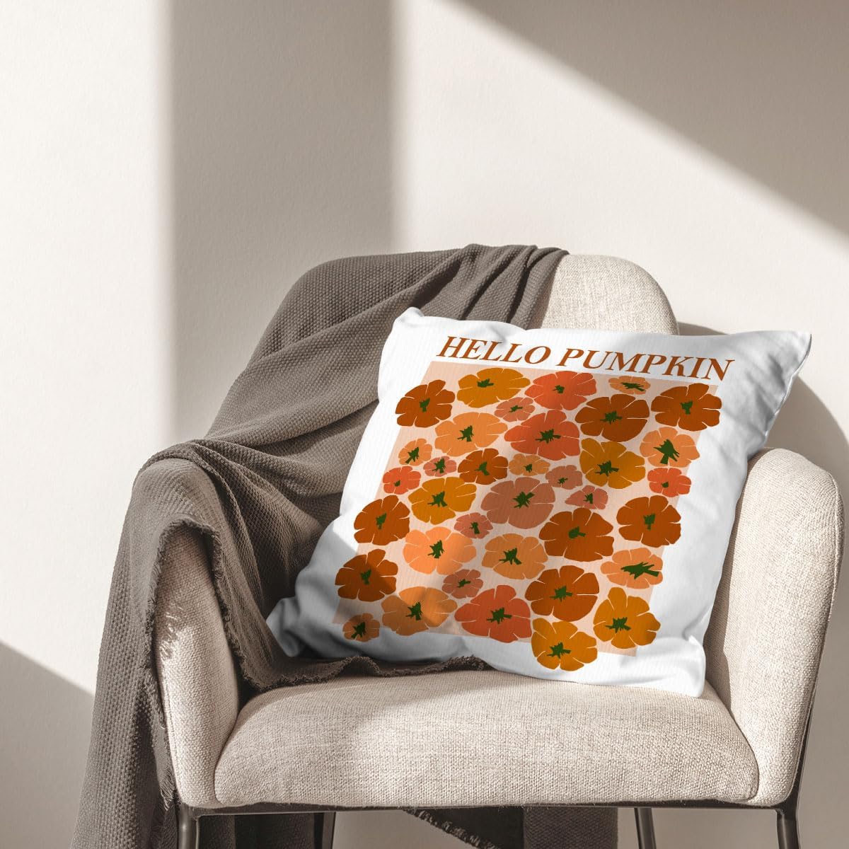 Fundas de almohada de otoño de 18 x 18 pulgadas, funda de almohada reversible de temporada de otoño con texto en inglés “Hello Pumpkin”, decoración