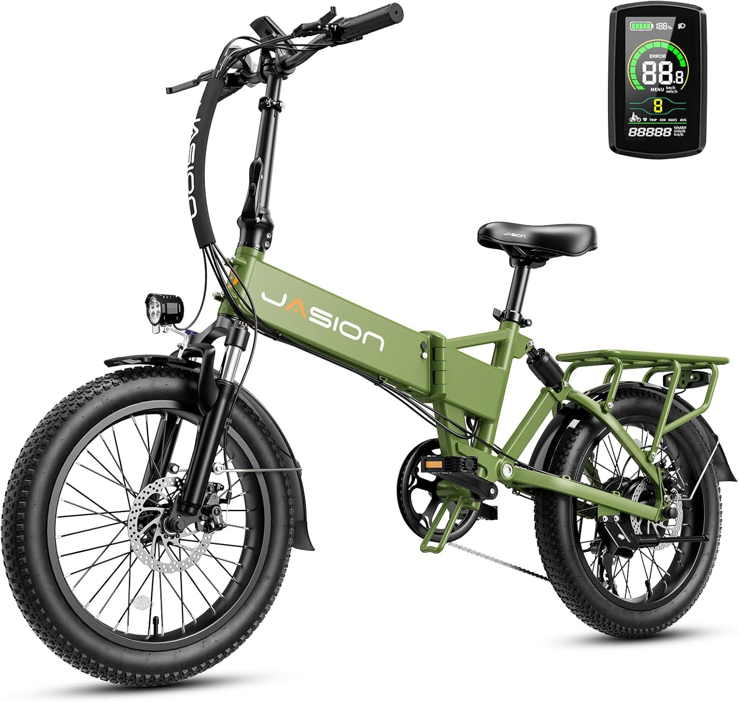 Jasion EB7 2.0 Electric Bike for Adults, 850W Motor 28MPH Max Speed Folding Ebike, 48V 10AH Removable Battery, 20″ Fat Tire with Dual Suspension,