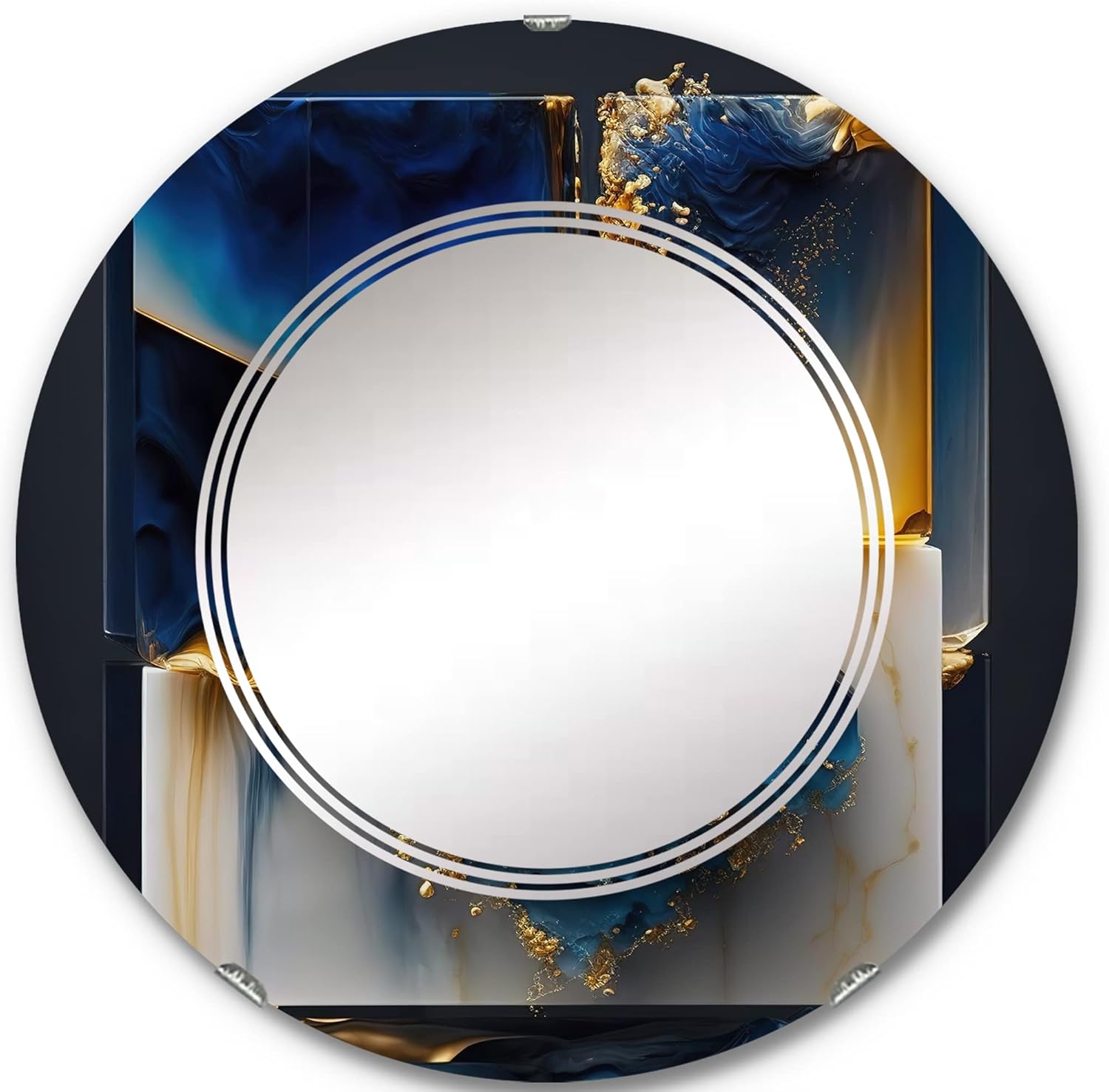 Abstract Geode Gold and Blue Marble Shape II- Vanity Mirror, Bathroom Mirrors, Wall Mirrors for Living Room, Bedroom – Round Mirror – Large 24’x24′,
