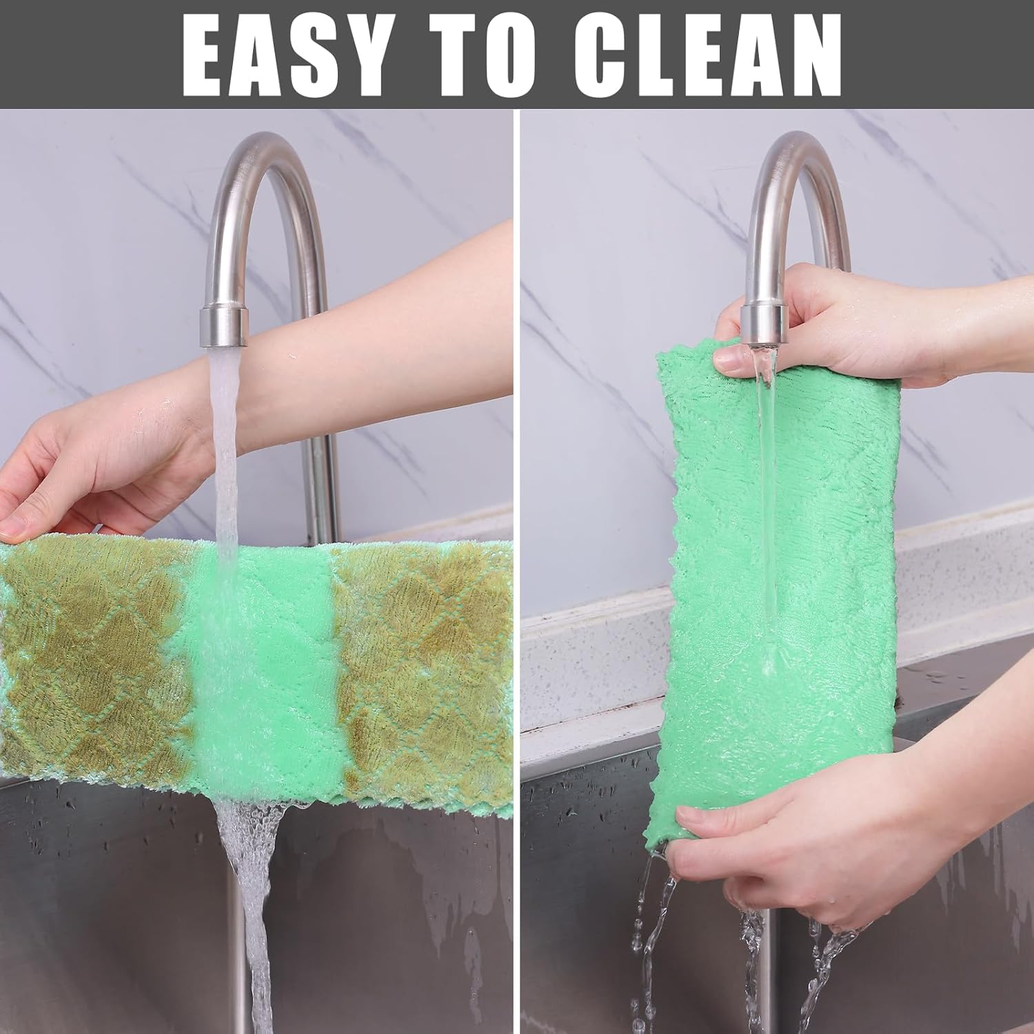 Homaxy Paquete de 12 paños de cocina (10 x 10 pulgadas, verde), paños de cocina de terciopelo coral súper suaves y absorbentes, paños de limpieza de