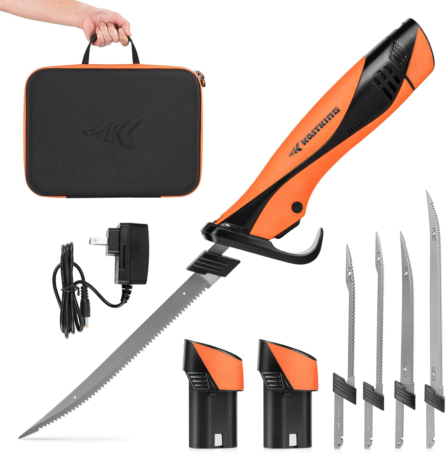 KastKing Speed Demon Pro – Cuchillo de filete eléctrico de iones de litio, cuchillo de pesca recargable inalámbrico con 4 cuchillas, motor de alto