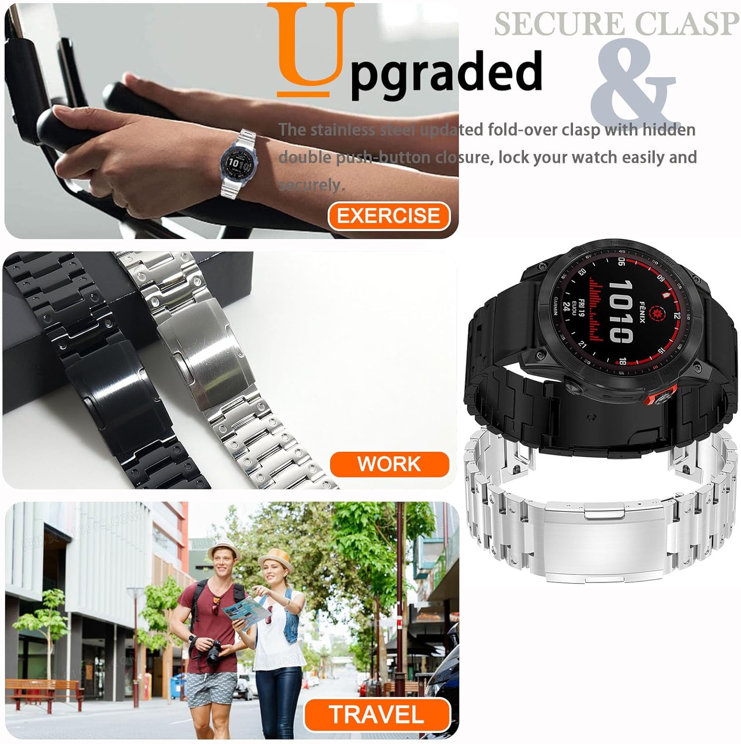 Miimall Compatible con Garmin Instinct 2X Solar Band Metal, 1.024 in liberación rápida Acero inoxidable Pulsera ajustable de repuesto de metal de
