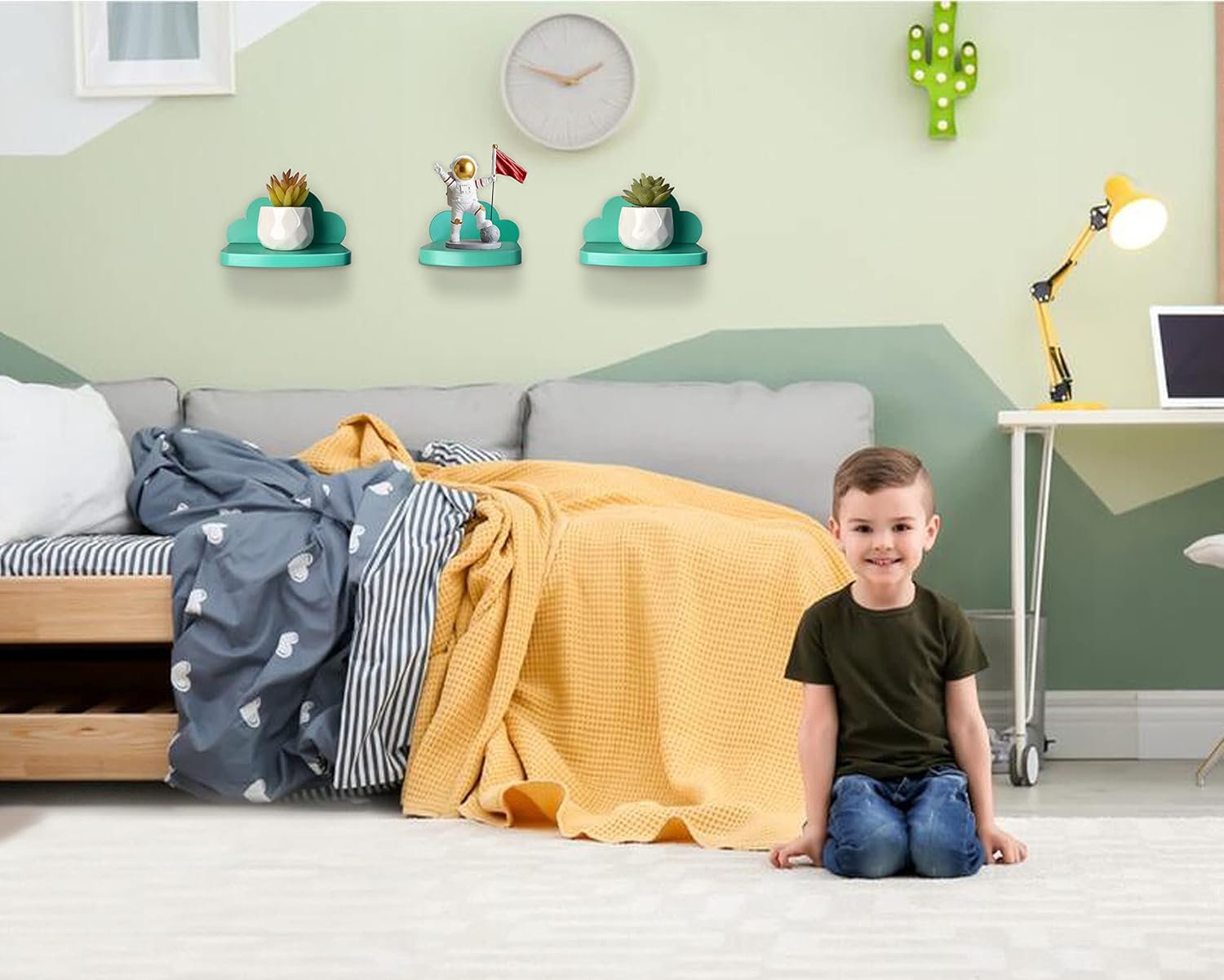 Veluckin Estantes flotantes pequeños, mini estantes de nube, estante de pared de 6 pulgadas para dormitorio de niños, paquete de 3, con 2 tipos de