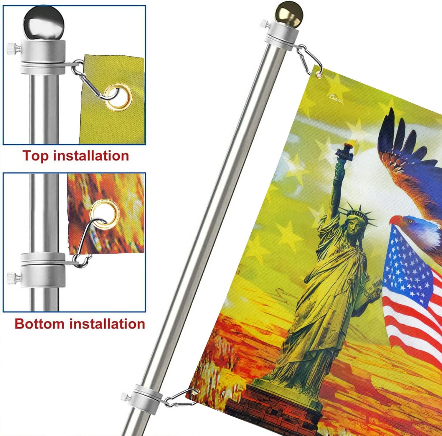FLAGWIX Paquete combinado bandera estadounidense de 3 x 5′ y bandera patriótica de águila de 3 x 5′ para exteriores con ojales, tela de lona de