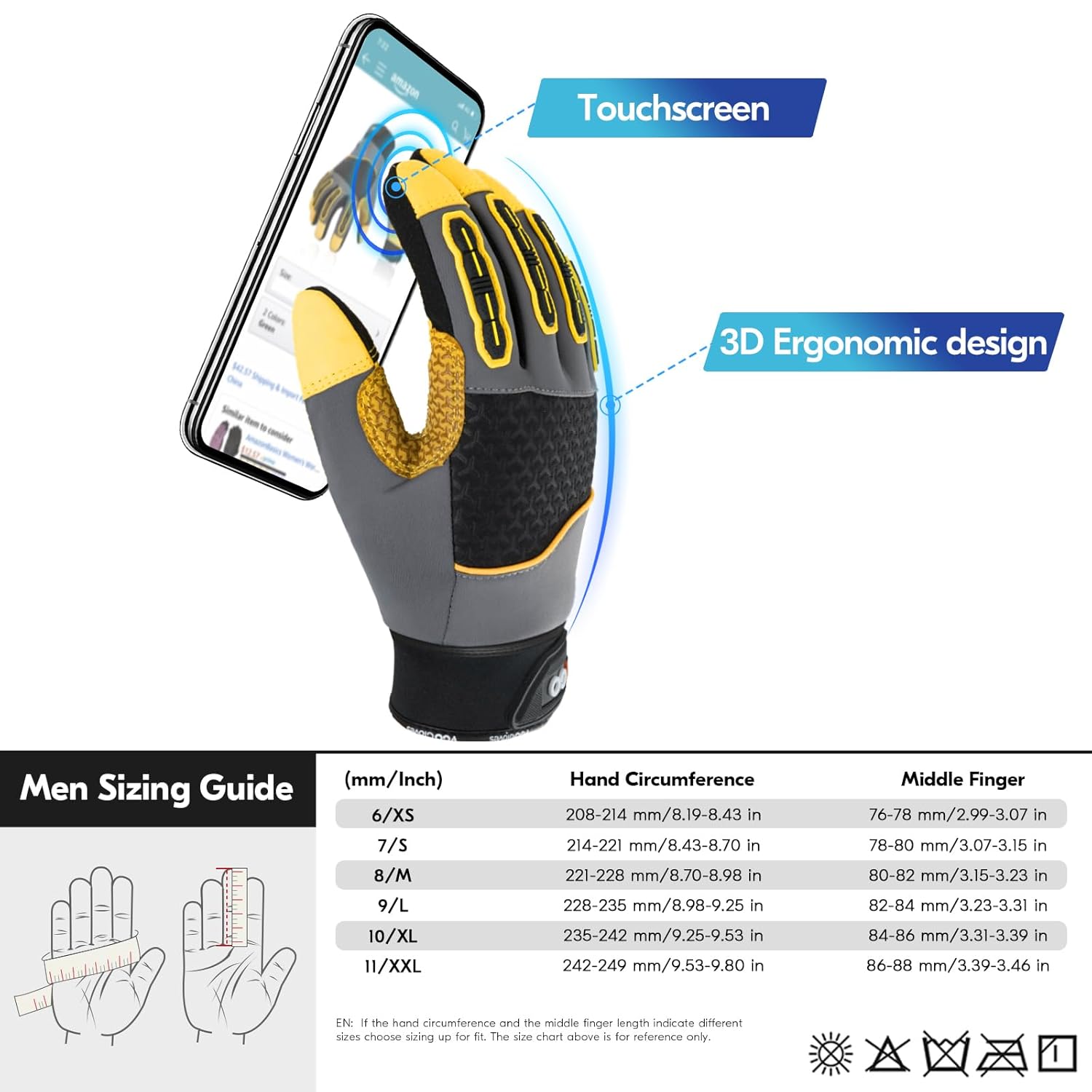 Vgo… Guantes de trabajo de cuero de vaca para hombre, guantes de jardinería de cuero, guantes de protección para el patio, guantes de protección