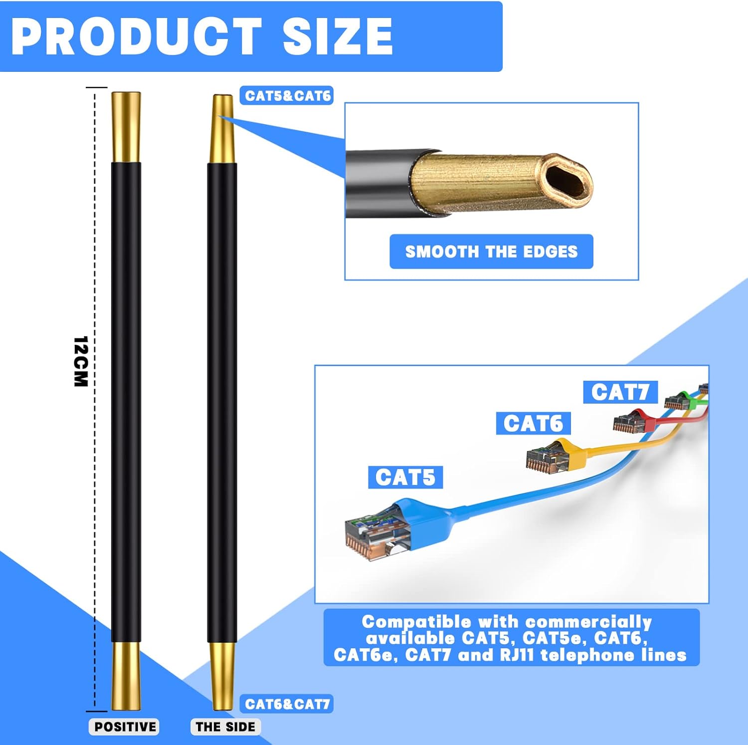 Herramienta para desenroscar cables de red, separadores de alambre trenzado de doble cabeza para CAT5 CAT5e CAT6 CAT7 y teléfono (negro, 1 pieza)