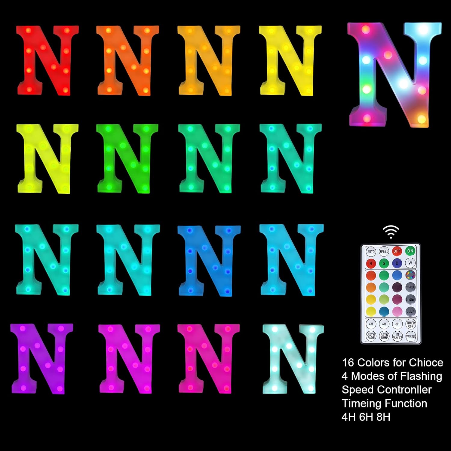 Luces LED de letra, 16 colores cambiantes, luces LED de marquesina, luces nocturnas regulables para bodas, cumpleaños, vacaciones, fiestas, bares,
