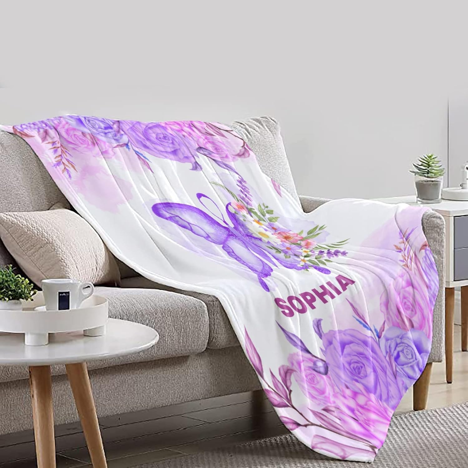 Mantas de mariposa con nombre personalizado, añade tu propio texto, acogedora manta ligera de felpa decorativa para adolescentes, niños, regalo
