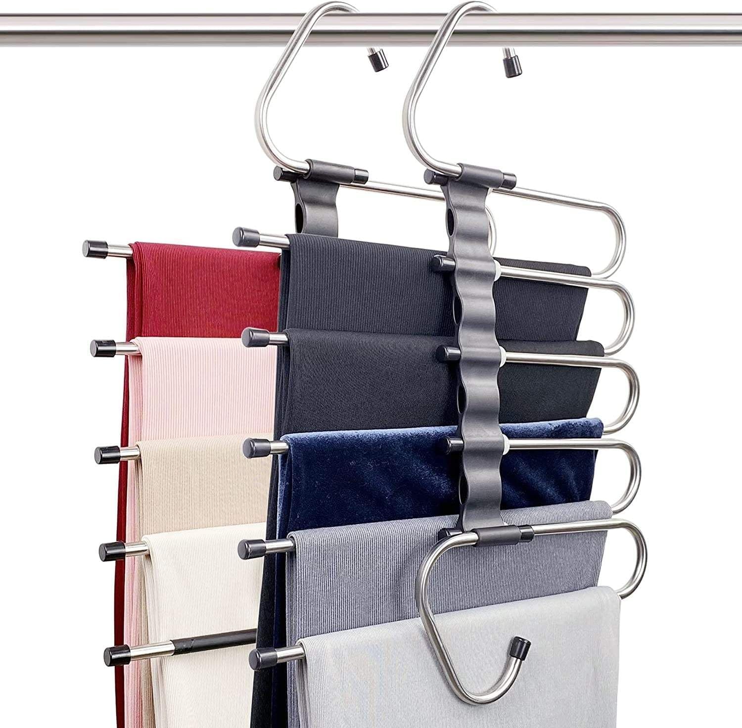 Amilc – Perchas Mágicas para Pantalones que Ahorran Espacio -Diseño de Extremo Abierto – Paquete de 2 ganchos para ropa Colgar – Perchas para