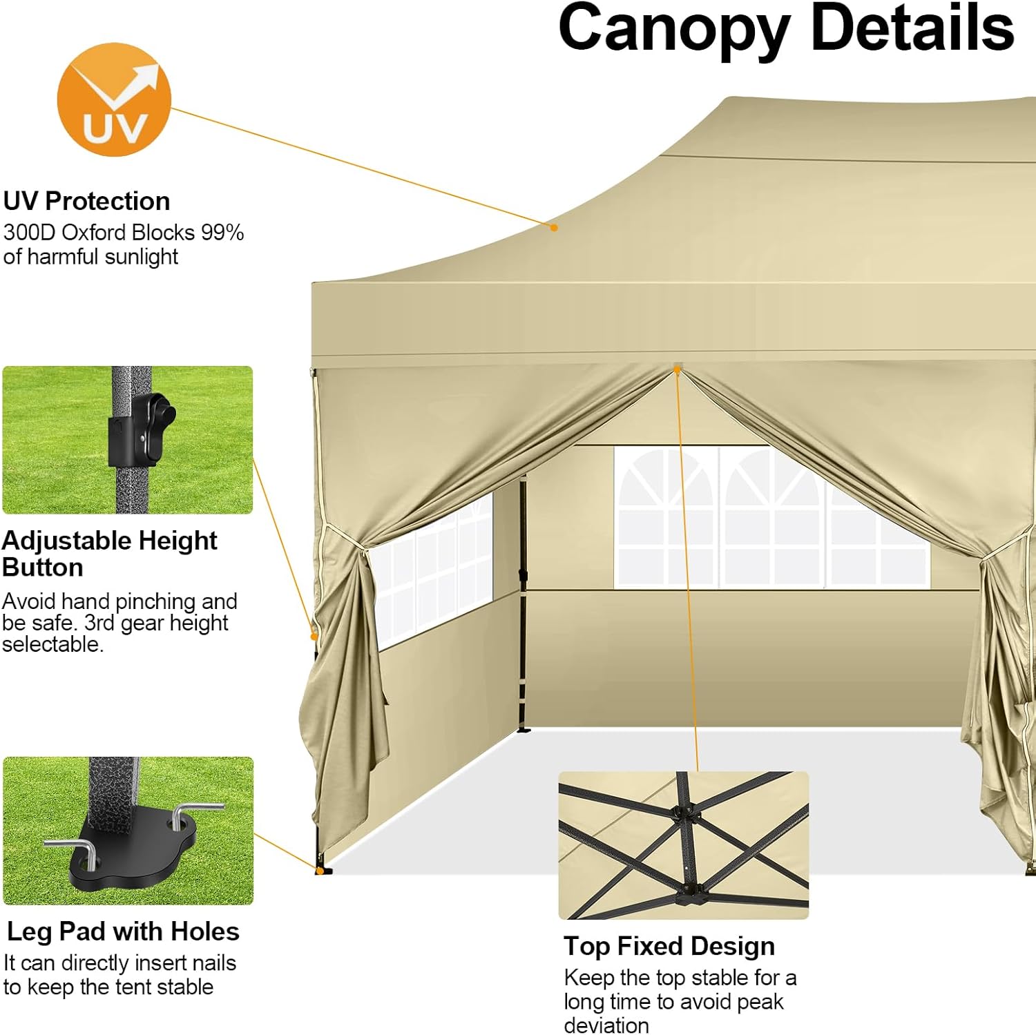 COBIZI Tienda de campaña desplegable de 10 x 20 pies, toldo de 10 x 20 pies con 6 paredes laterales, impermeable, resistente, carpa comercial,