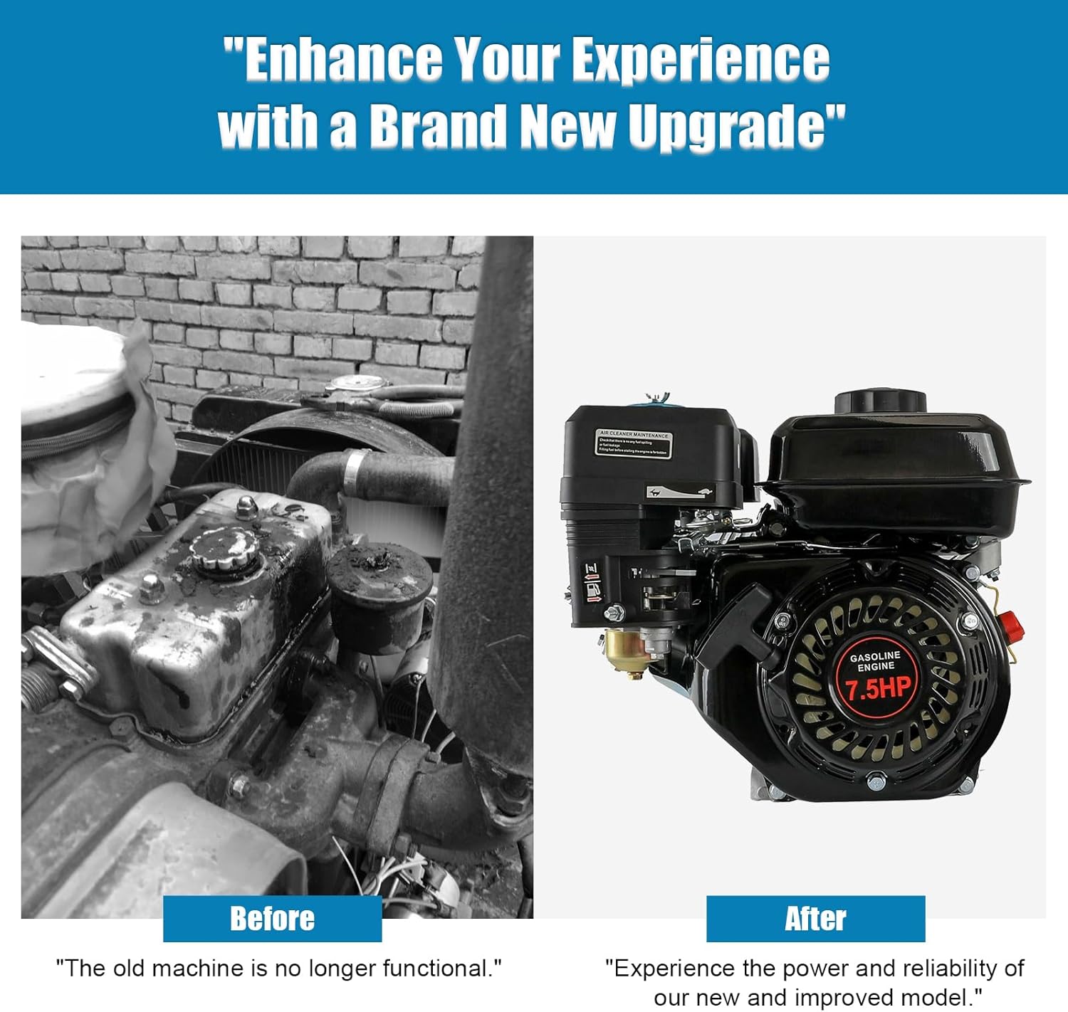 GDNTMU Motor de gas de 7.5 HP, motor de gasolina de grado industrial de 4 tiempos, 210 CC OHV, eje horizontal, retrocesoarranque de tracción, motor