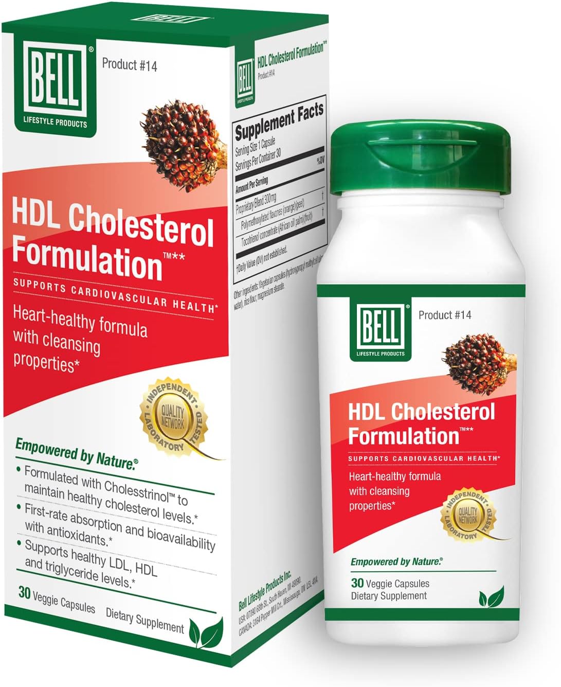 Bell HDL Cholesterol Formulation, Suplemento para la salud del colesterol – Mezcla patentada, para mujeres y hombres  30 cápsulas