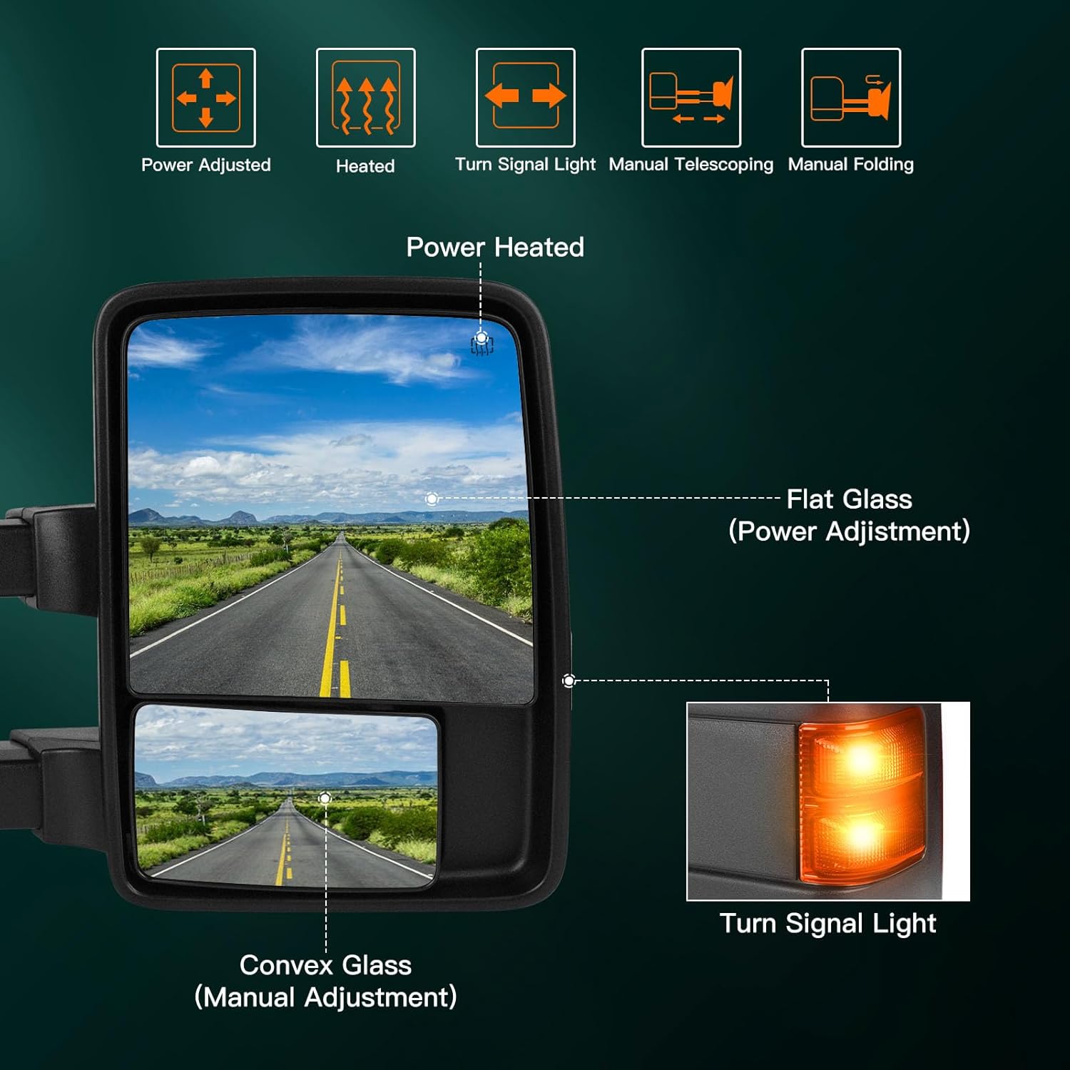 SCITOO Espejo de remolque para Ford 2008-2016 para Ford F250 para F350 para F450 para F550 Super Duty Espejo retrovisor lateral del conductor con