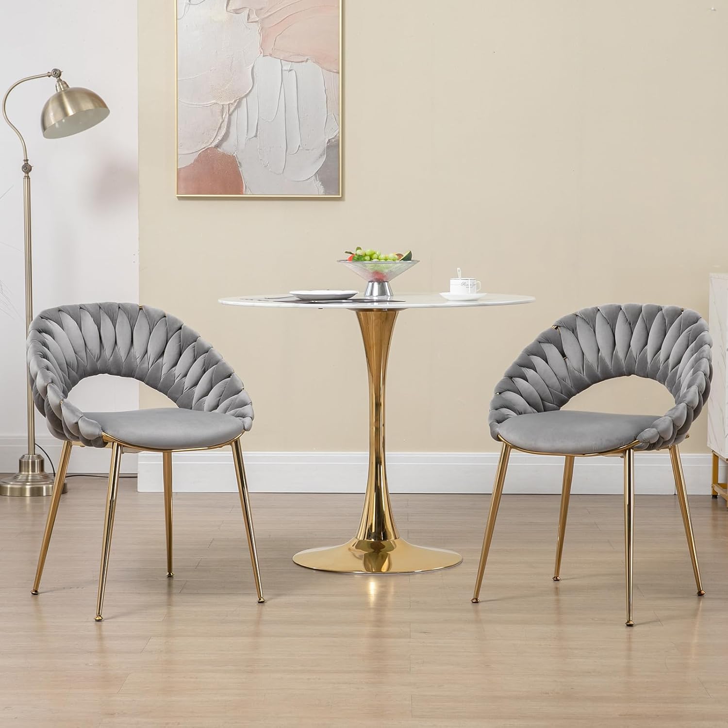 CALABASH Sillas de comedor modernas, sillas de comedor tapizadas de terciopelo de mediados de siglo, sillas auxiliares de ocio con patas de metal y