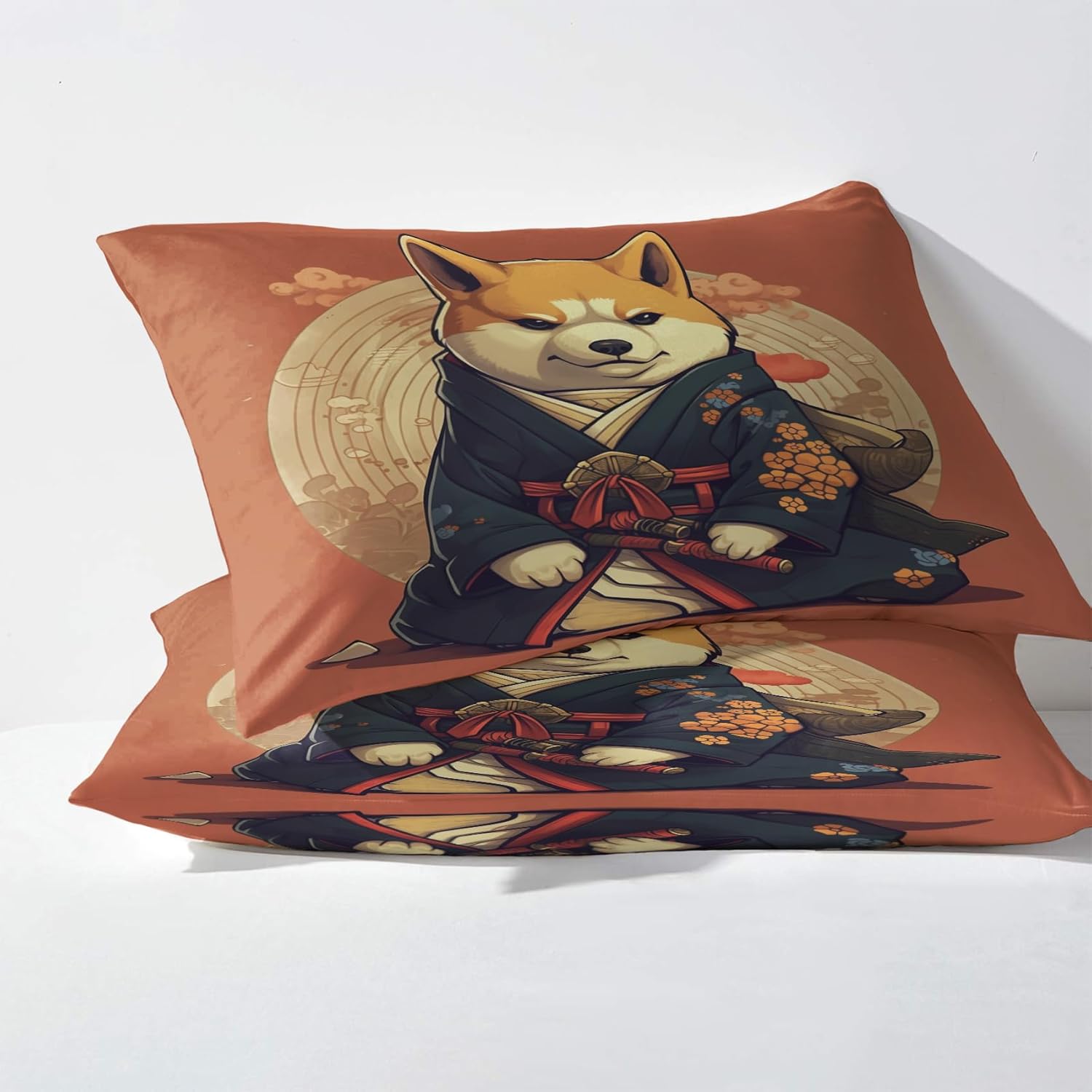 Shiba Inu – Juego de sábanas japonesas, sábanas y fundas de almohada estampadas, 4 piezas, sábana bajera ajustable de microfibra suave con bolsillo