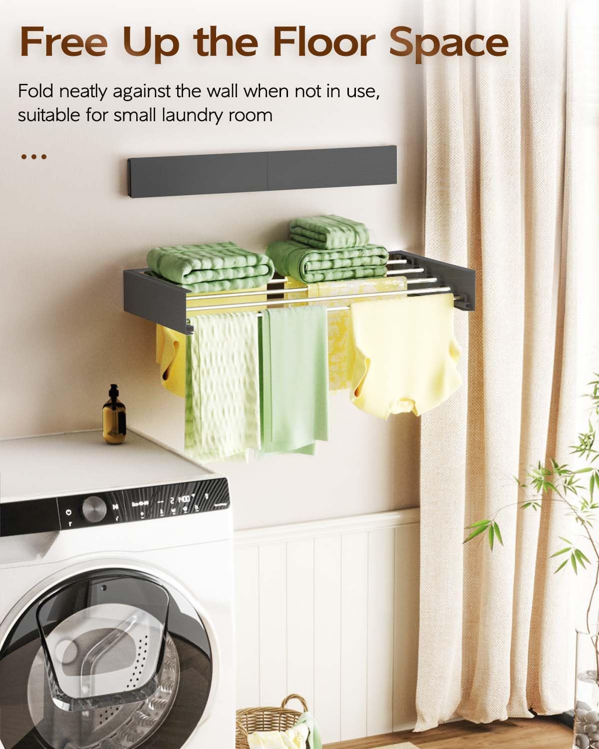 Vikaqi Clothes Drying Rack Wall Mounted, 31″ Drying Rack Clothing Retractable, Laundry Drying Rack Space Saving, Collapsible Drying Racks for