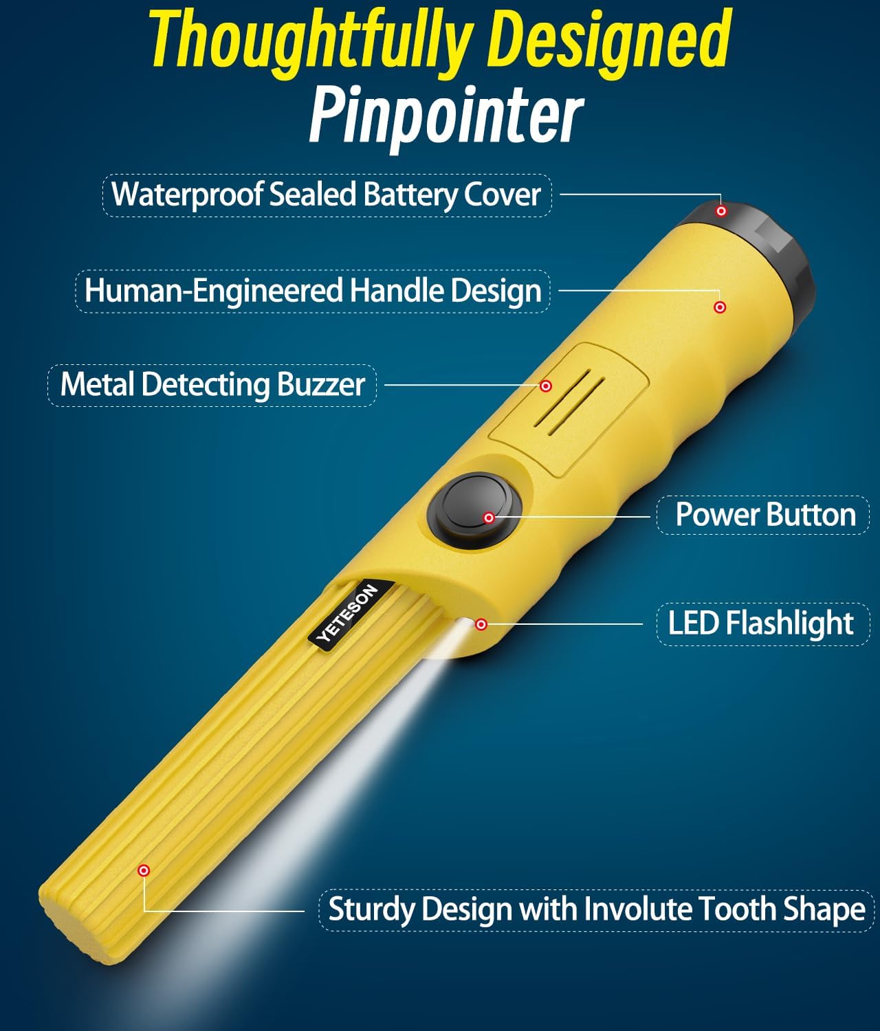 Detector de metales de mano Pinpointer impermeable  IP68 con pala de arena profesional 360 pin puntero varita accesorios alta sensibilidad