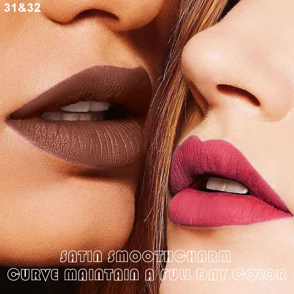 BINGBRUSH Juego de lápiz labial y delineador de labios mate líquido, 2 colores, tinte de labios rojo nude, 24 horas, impermeable, terciopelo