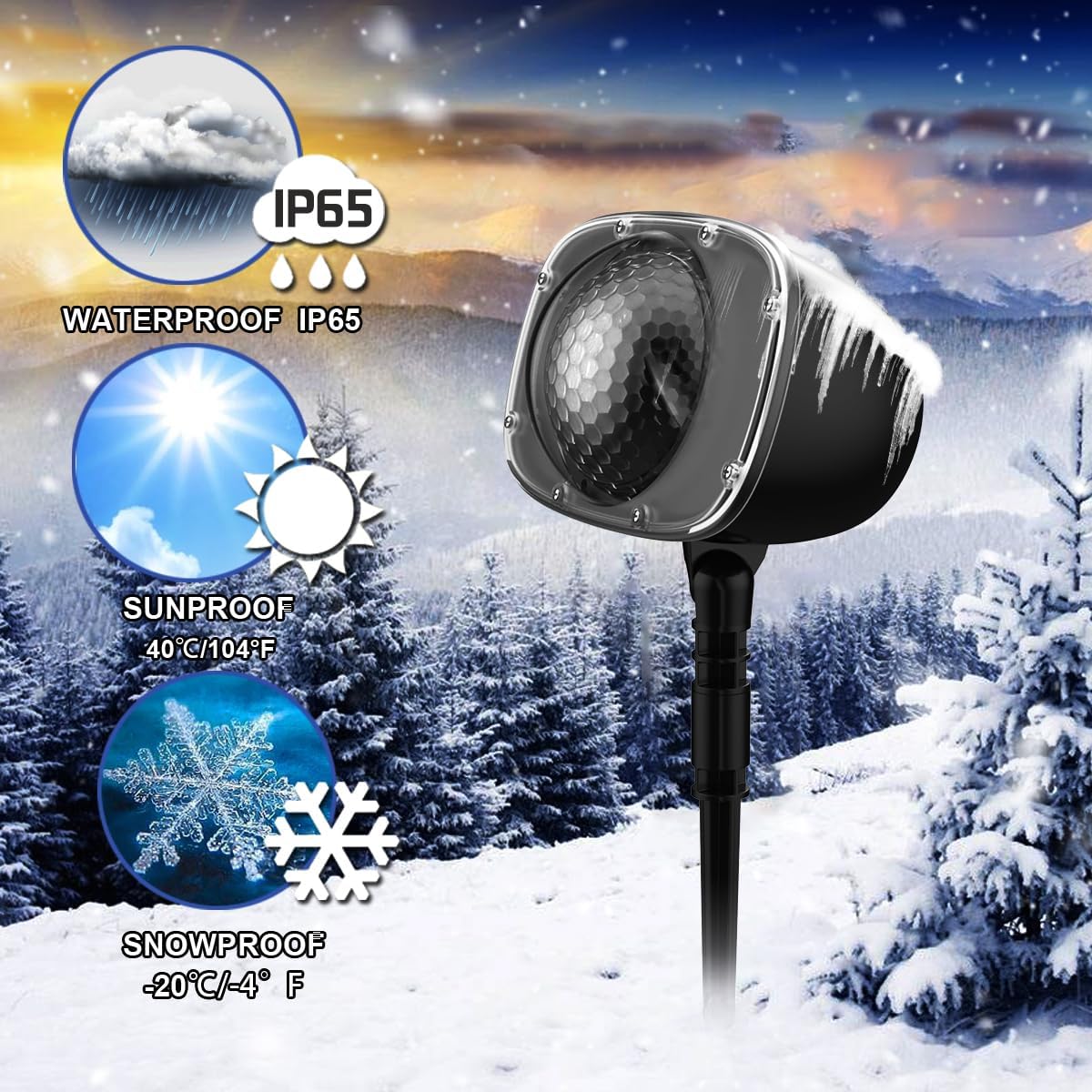Proyector de luces de nieve de Navidad, proyector de luz LED impermeable de FLEVO para interiores y exteriores, con efecto de nieve dinámico para el