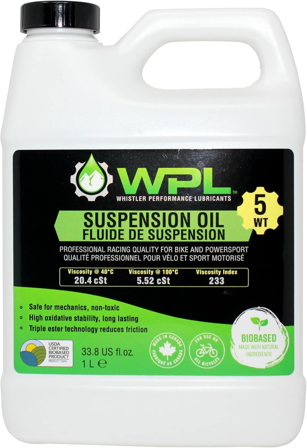 WPL Aceite de suspensión de bicicleta de alto rendimiento 1L  Aceite de bicicleta premium para amortiguadores y horquillas  Proporciona lubricidad