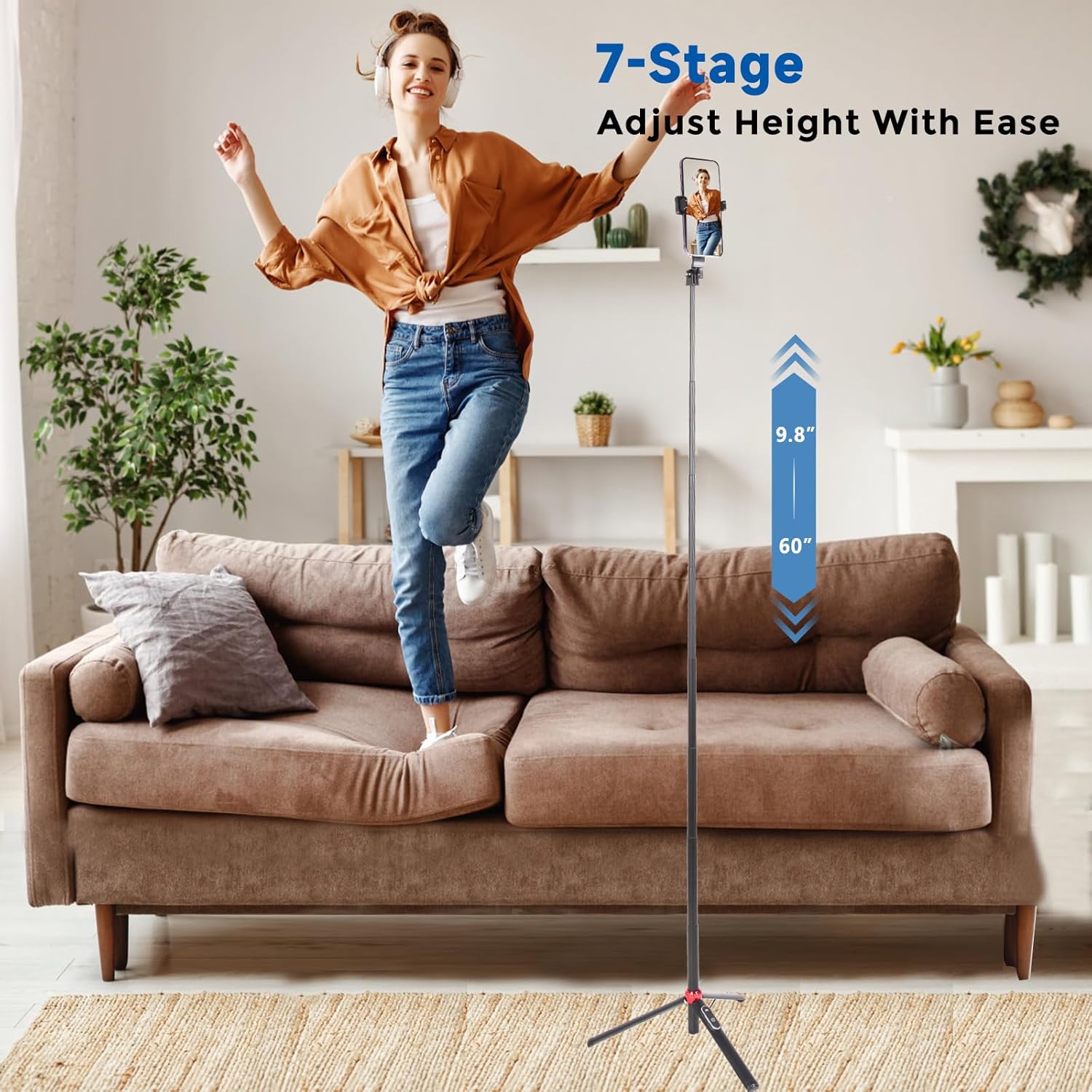 Trípode de teléfono de 60 pulgadas y palo para selfie, trípode extensible portátil para teléfono, soporte de trípode de aleación de aluminio con