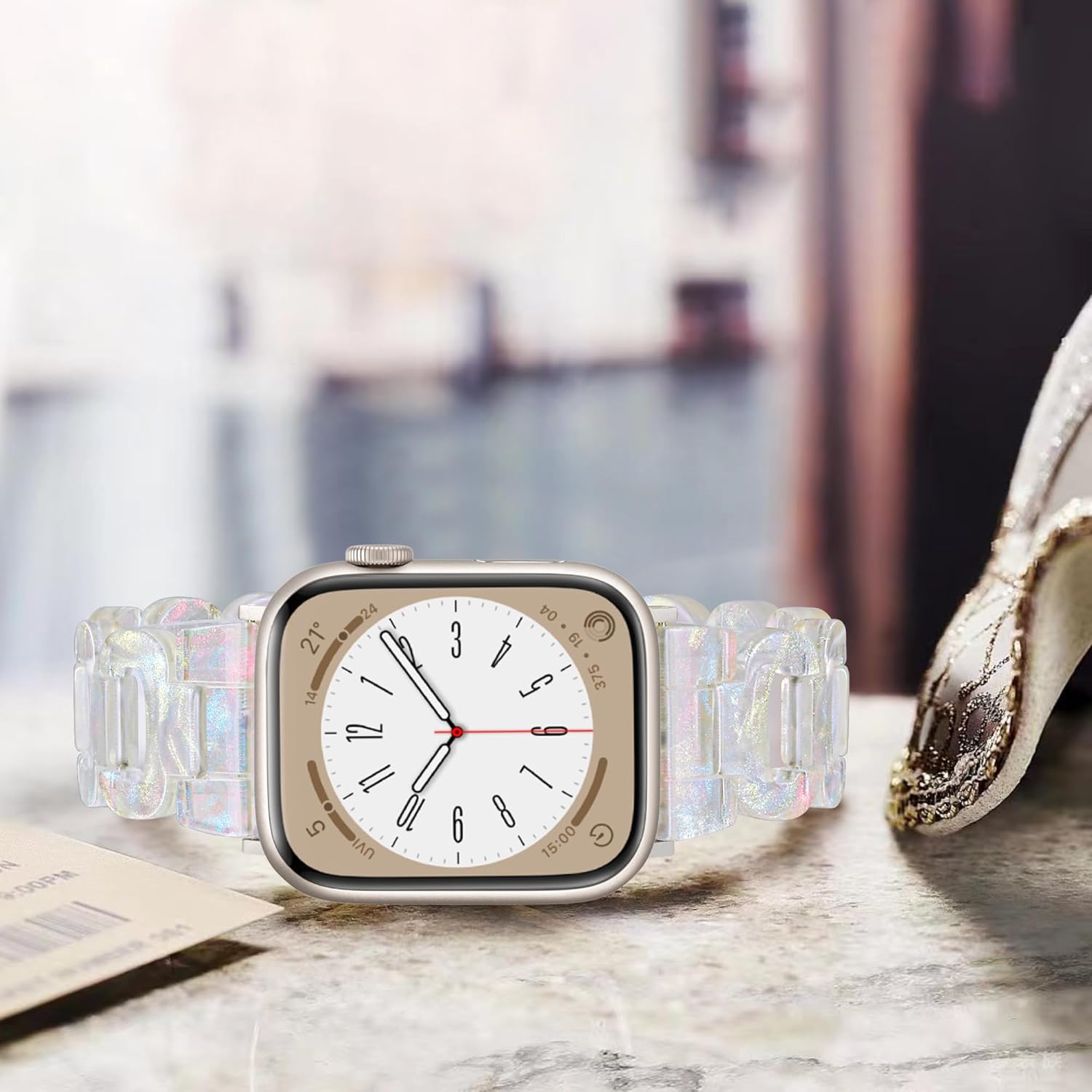 Correa ligera de Apple Watch -O Design – Correas de resina para iWatch, color luz de estrellas, correas de Apple Watch para mujeres y hombres,